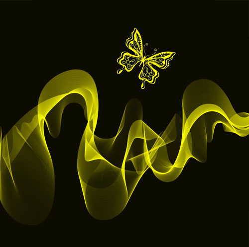 black background with bright butterfly vector graphic