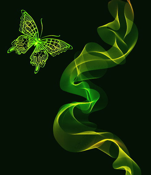 black background with bright butterfly vector graphic