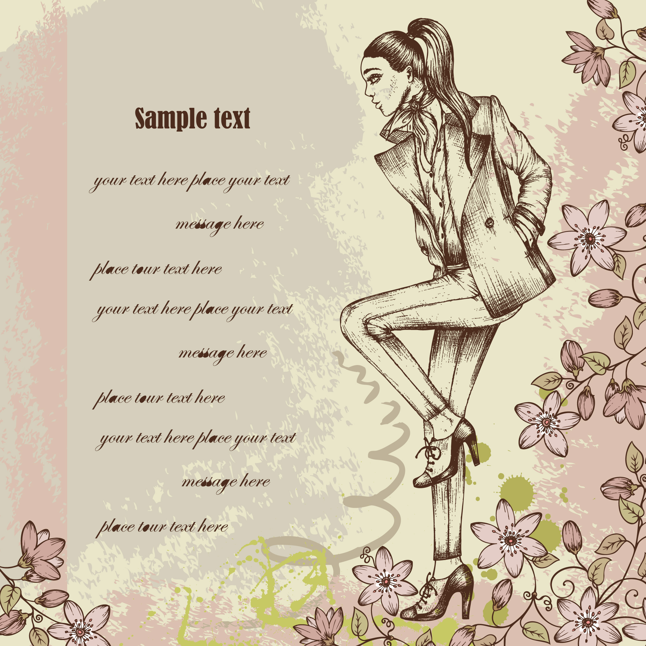 hand drawn fashion woman vector background set