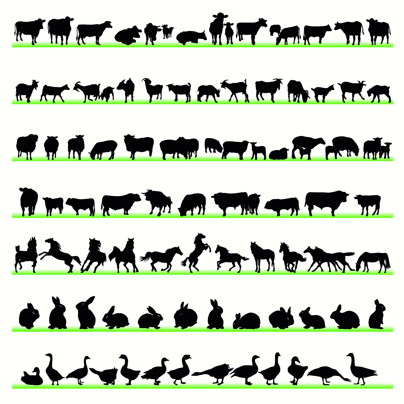 various animals silhouettes design vector set