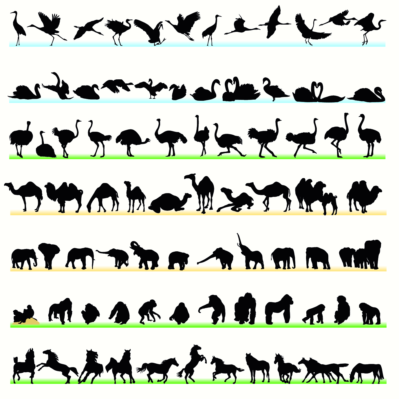 various animals silhouettes design vector set