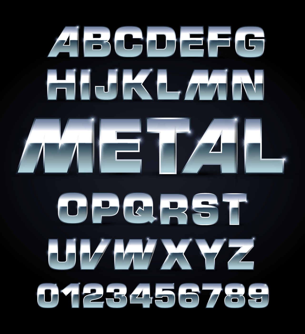 shiny metal letters and numbers vector set