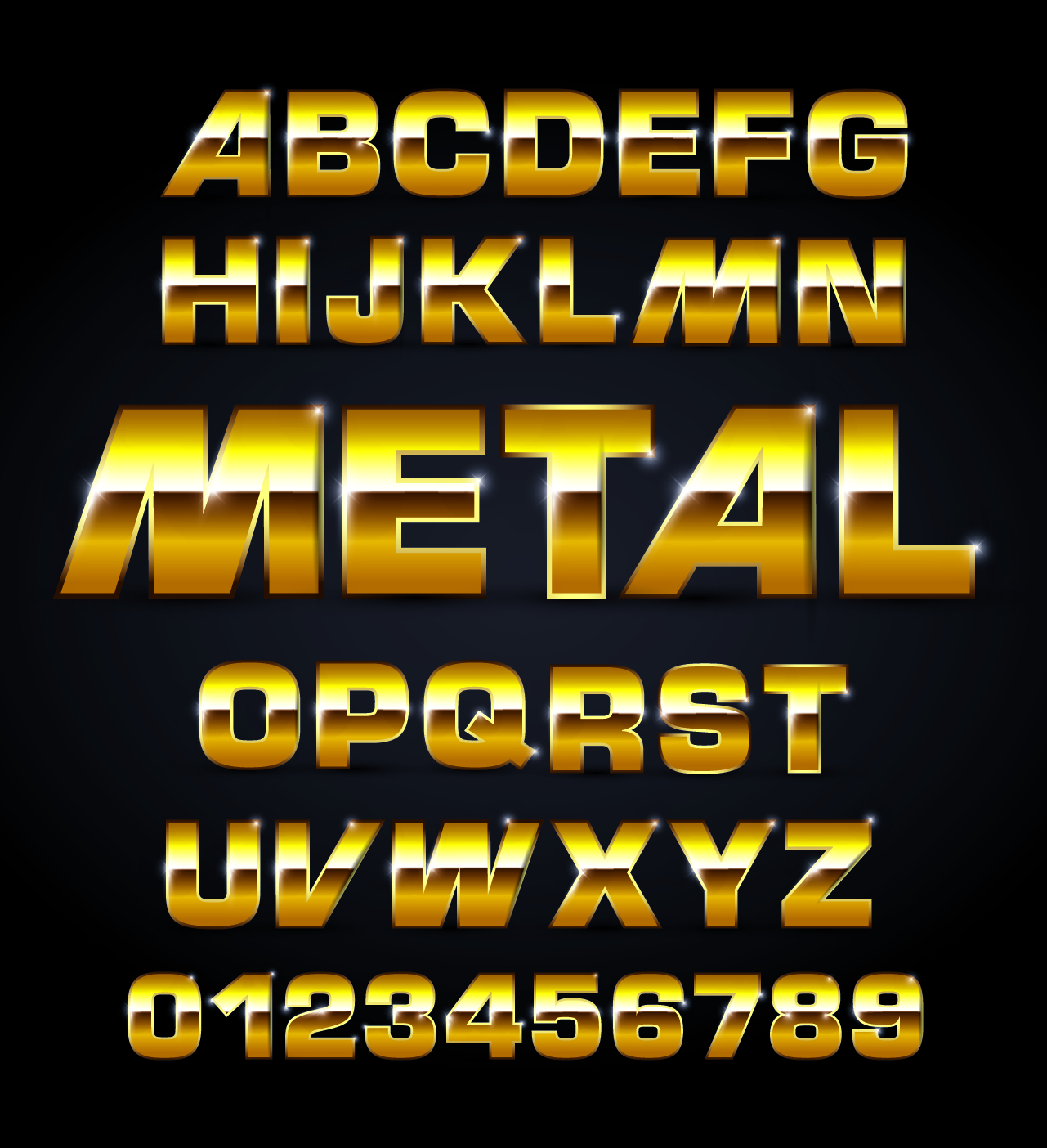 shiny metal letters and numbers vector set