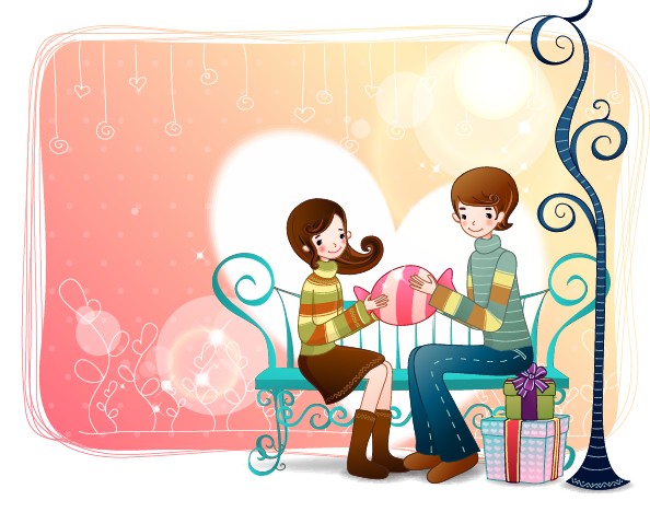 elements of romantic cartoon lovers vector set