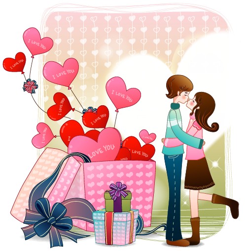 elements of romantic cartoon lovers vector set