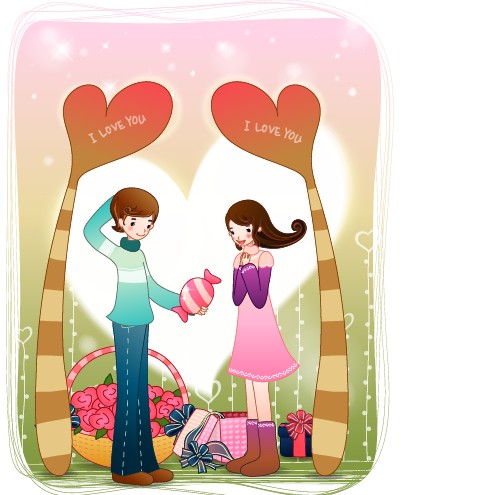 elements of romantic cartoon lovers vector set