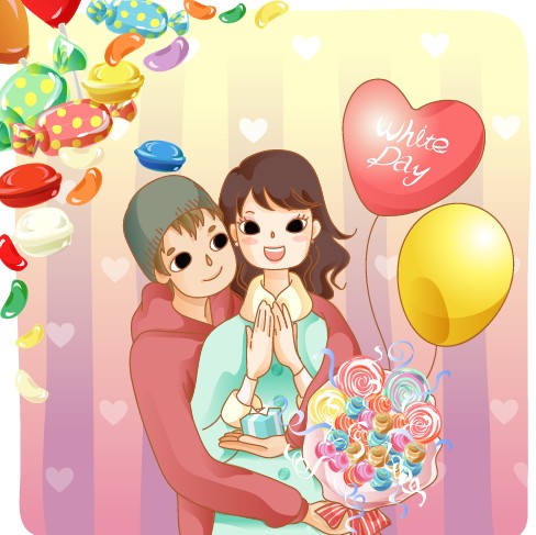 elements of romantic cartoon lovers vector set