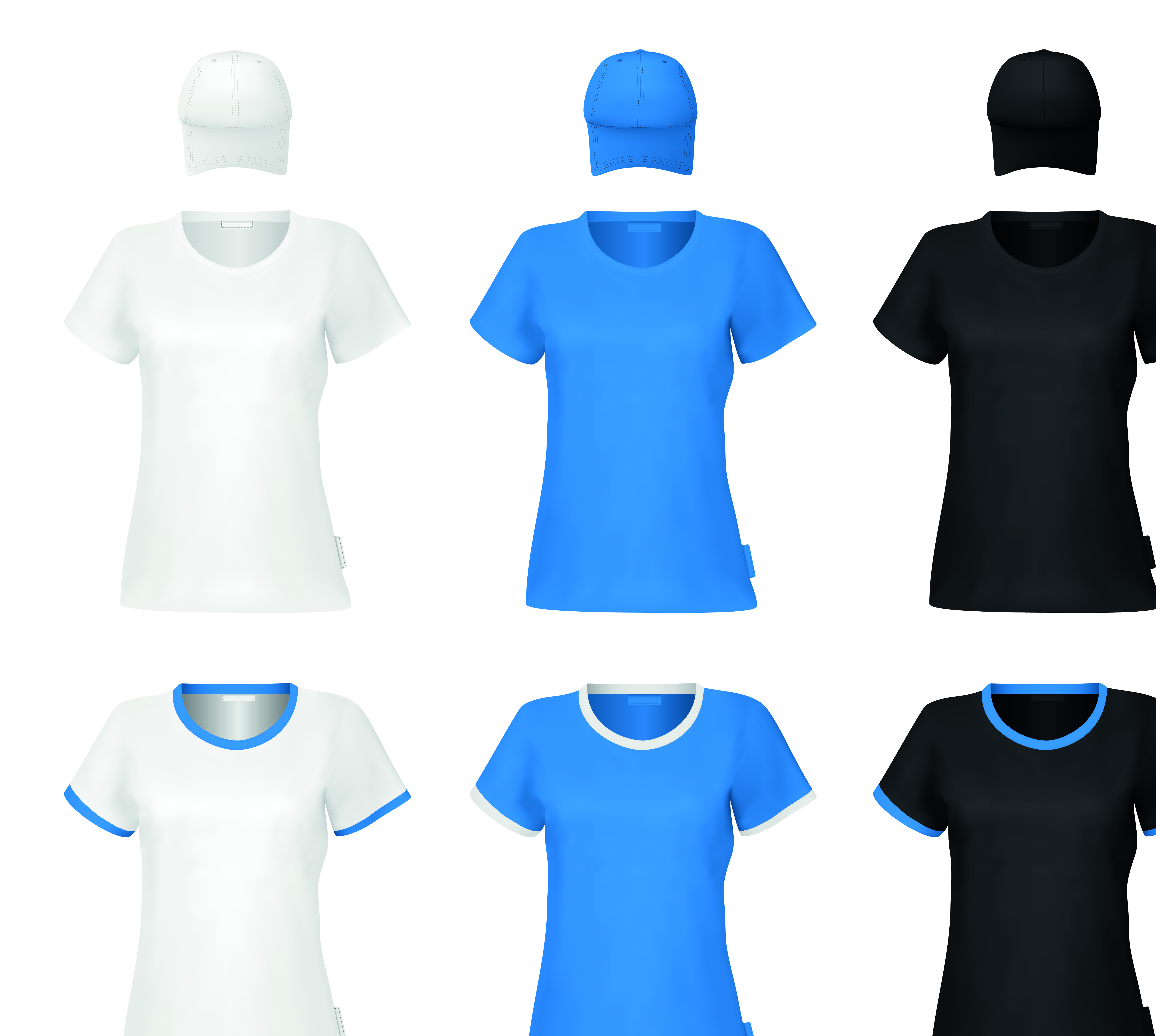 colorful t shirts and caps uniform vector template