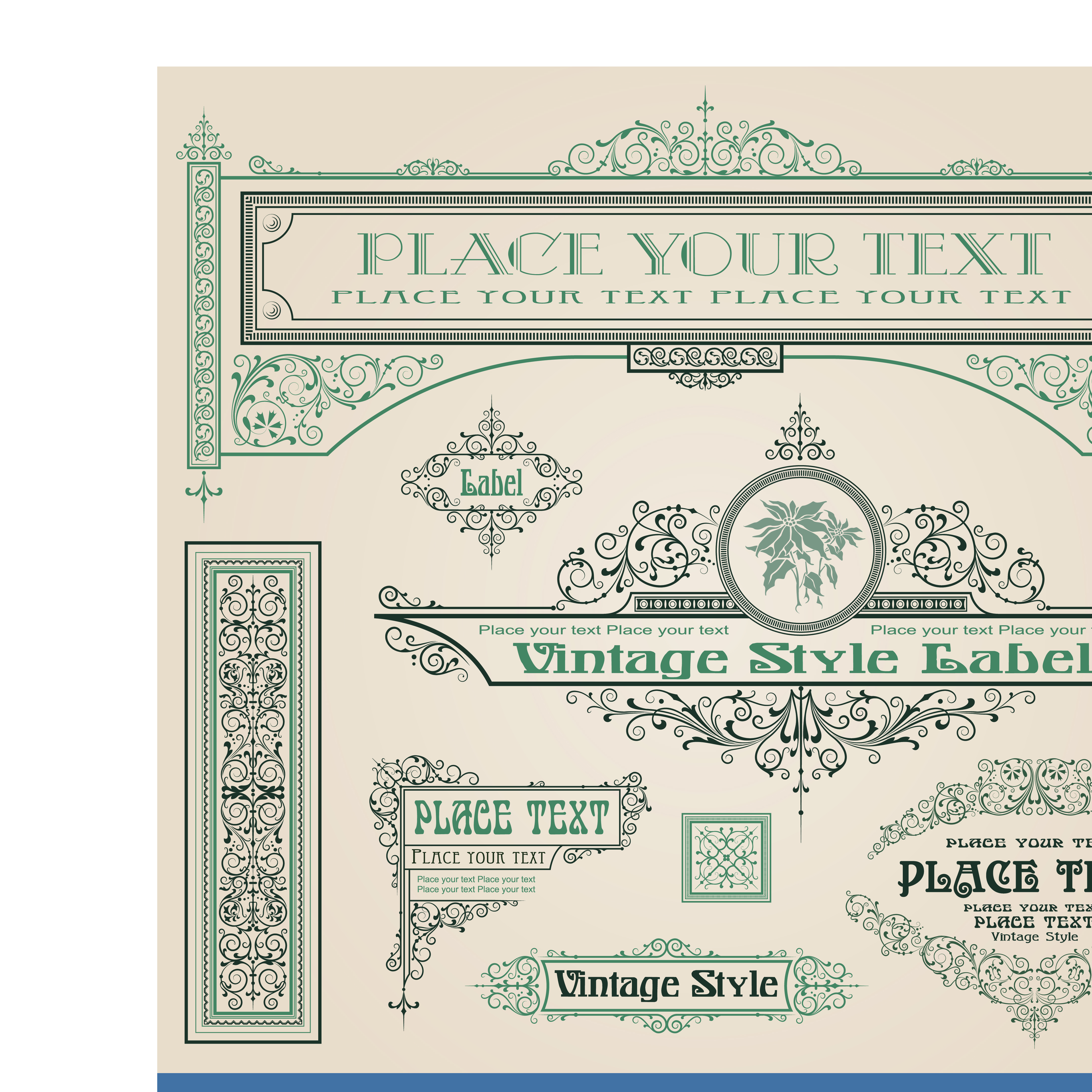 vintage style vector of frame border and ornament set