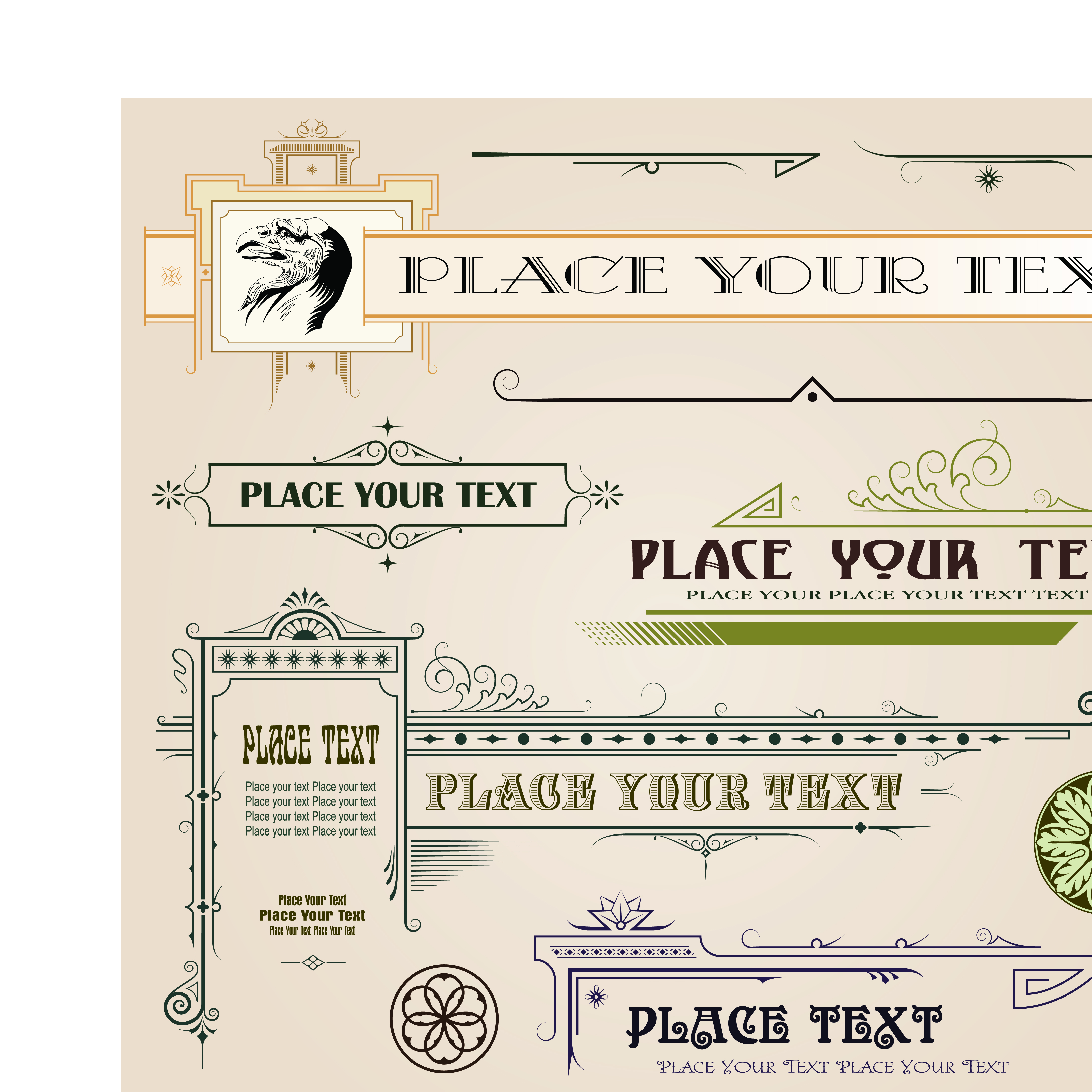 vintage style vector of frame border and ornament set