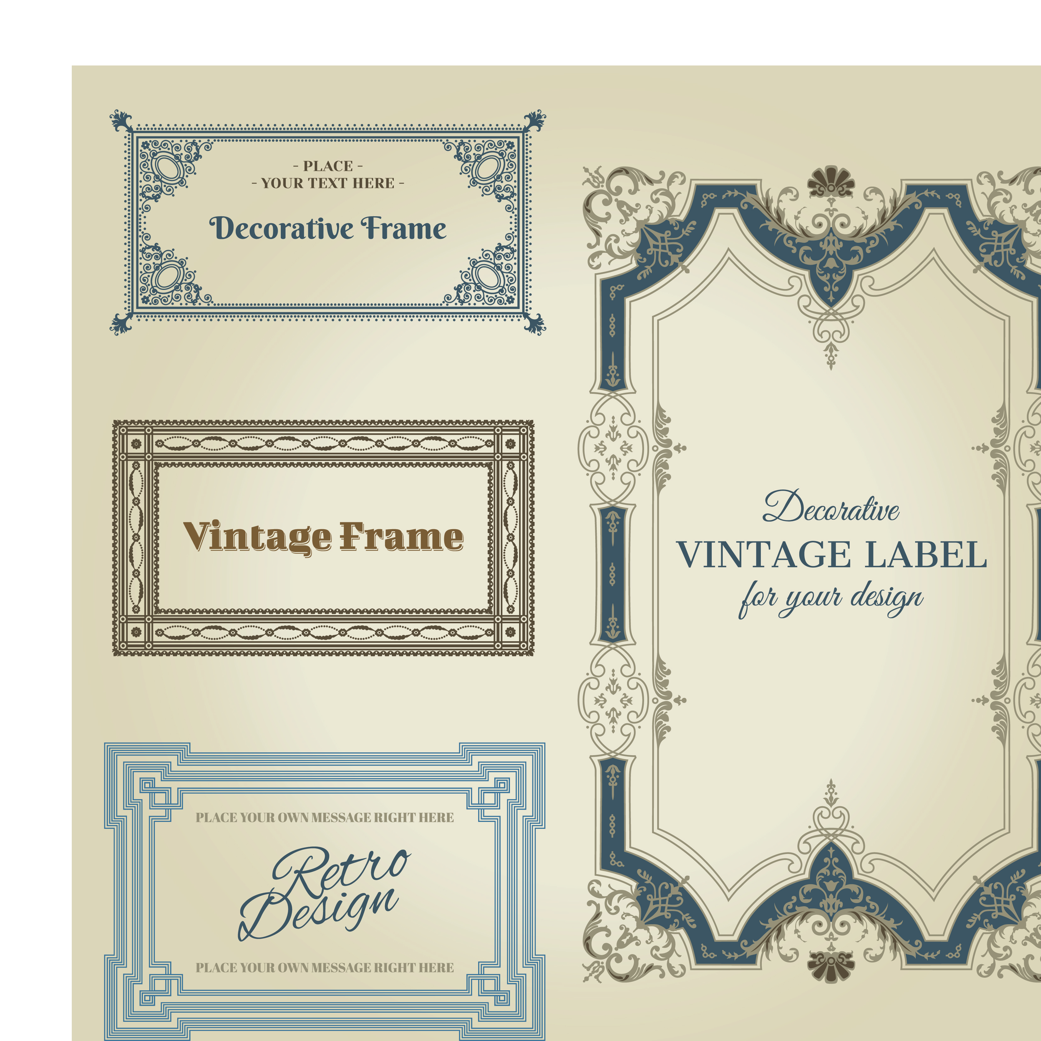 set of decorative vintage frame vector graphics