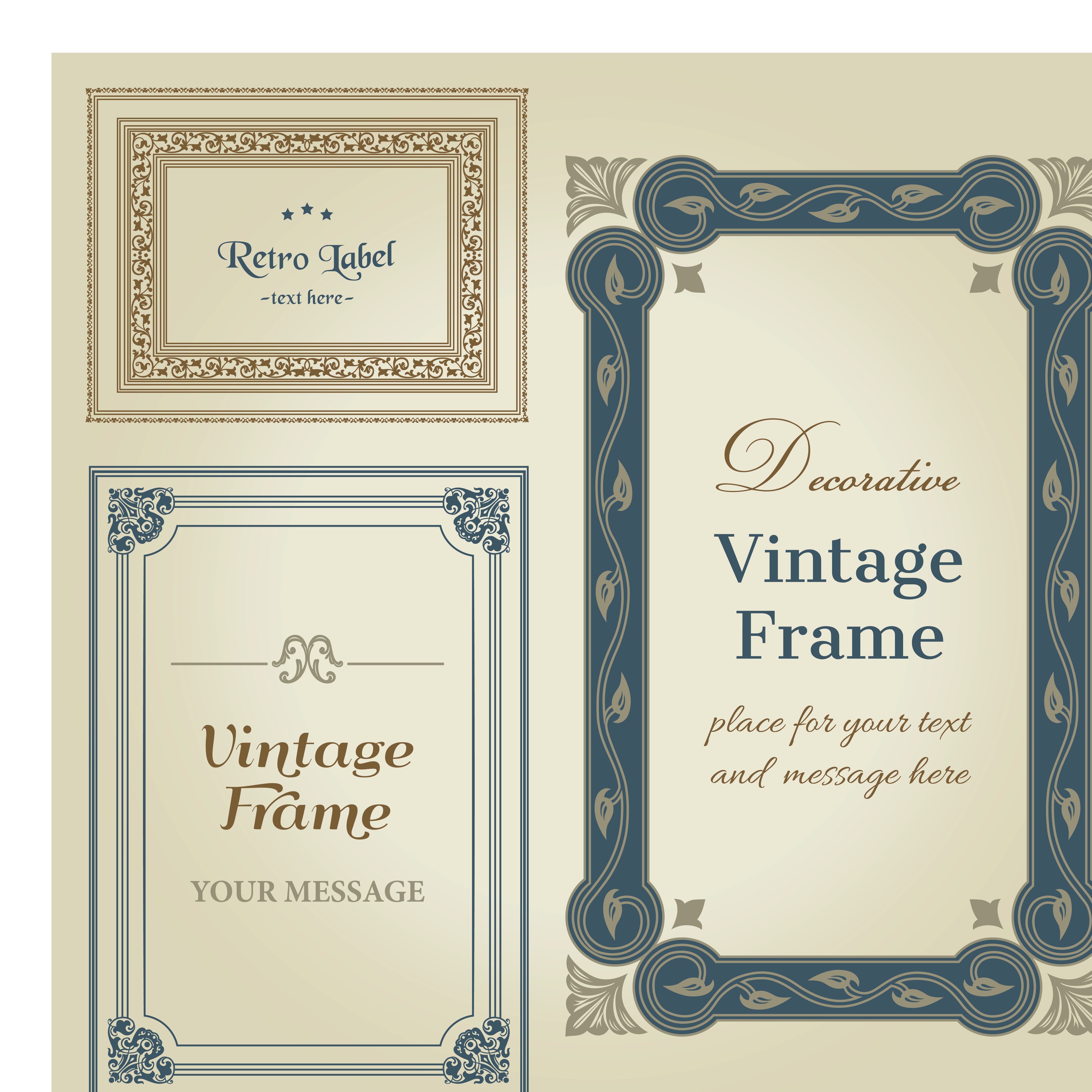 set of decorative vintage frame vector graphics