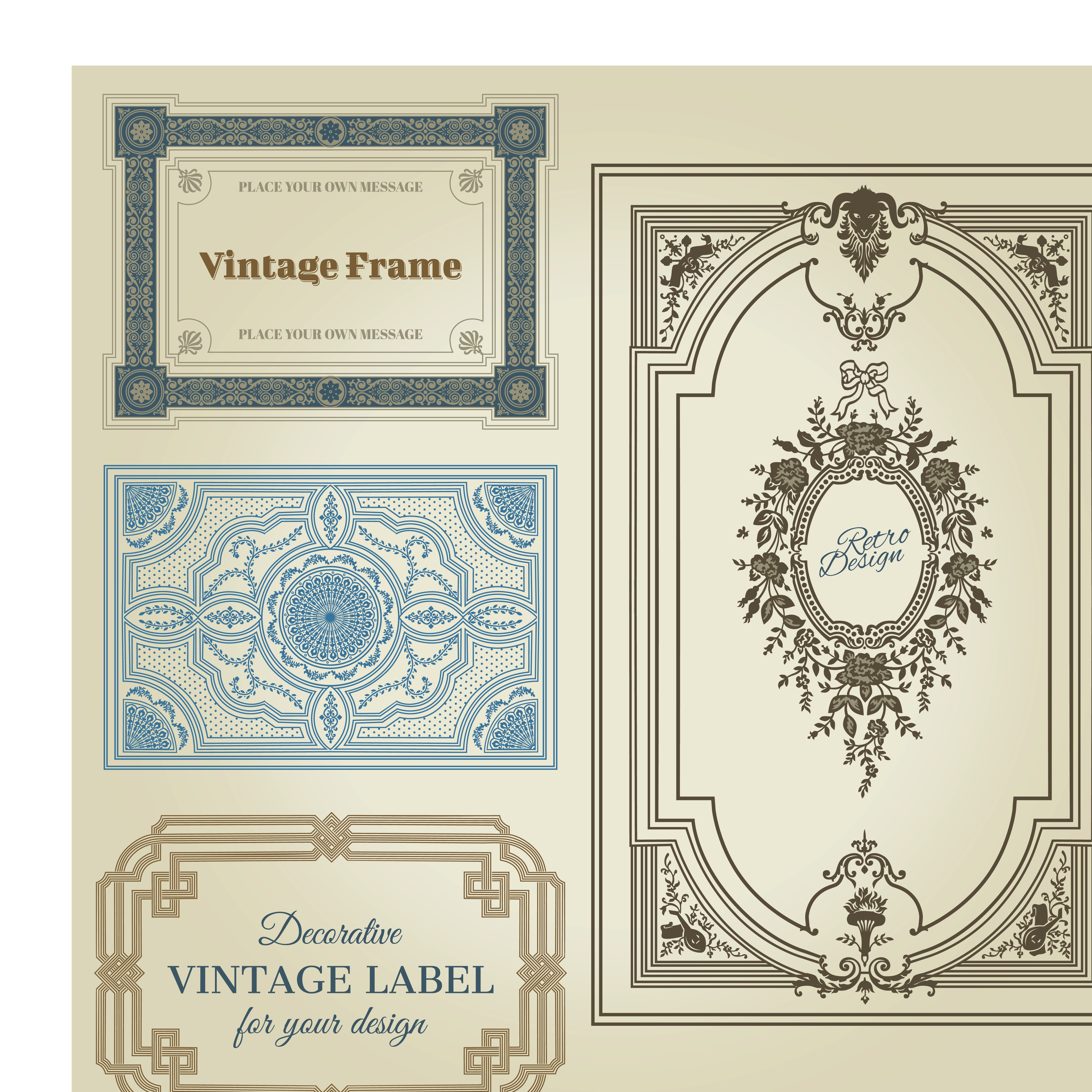 set of decorative vintage frame vector graphics