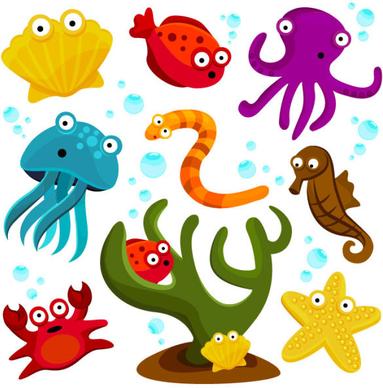 elements of various cute marine animals vector