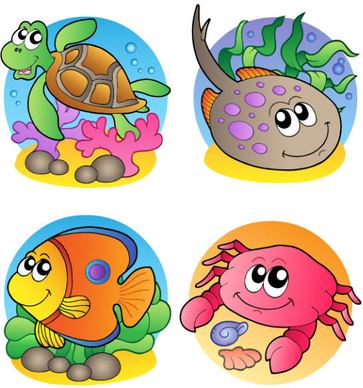 elements of various cute marine animals vector