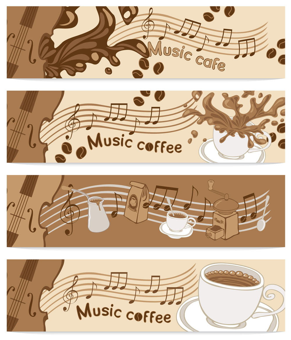 coffee and music elements banner vector