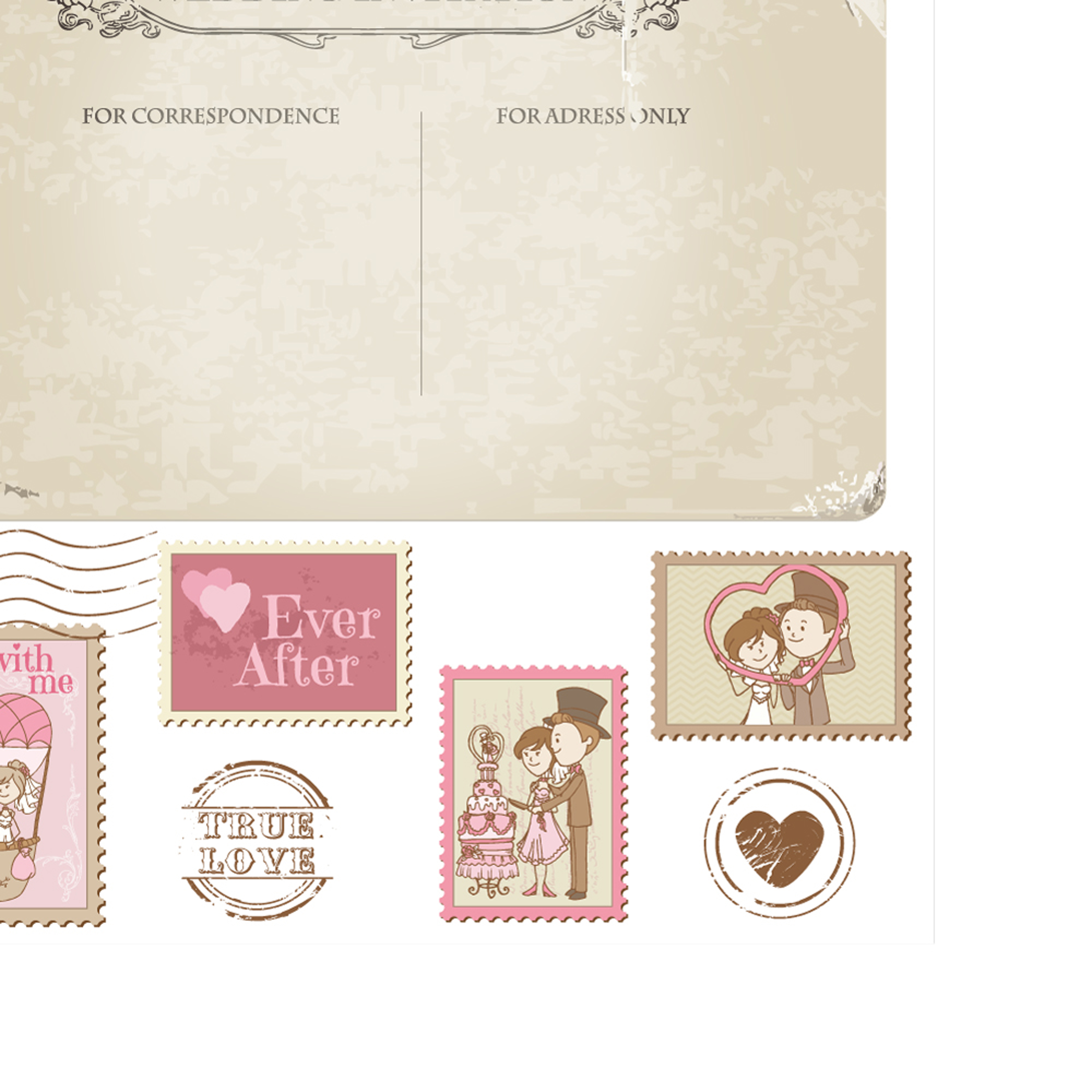 elements of wedding seal and stamp vector