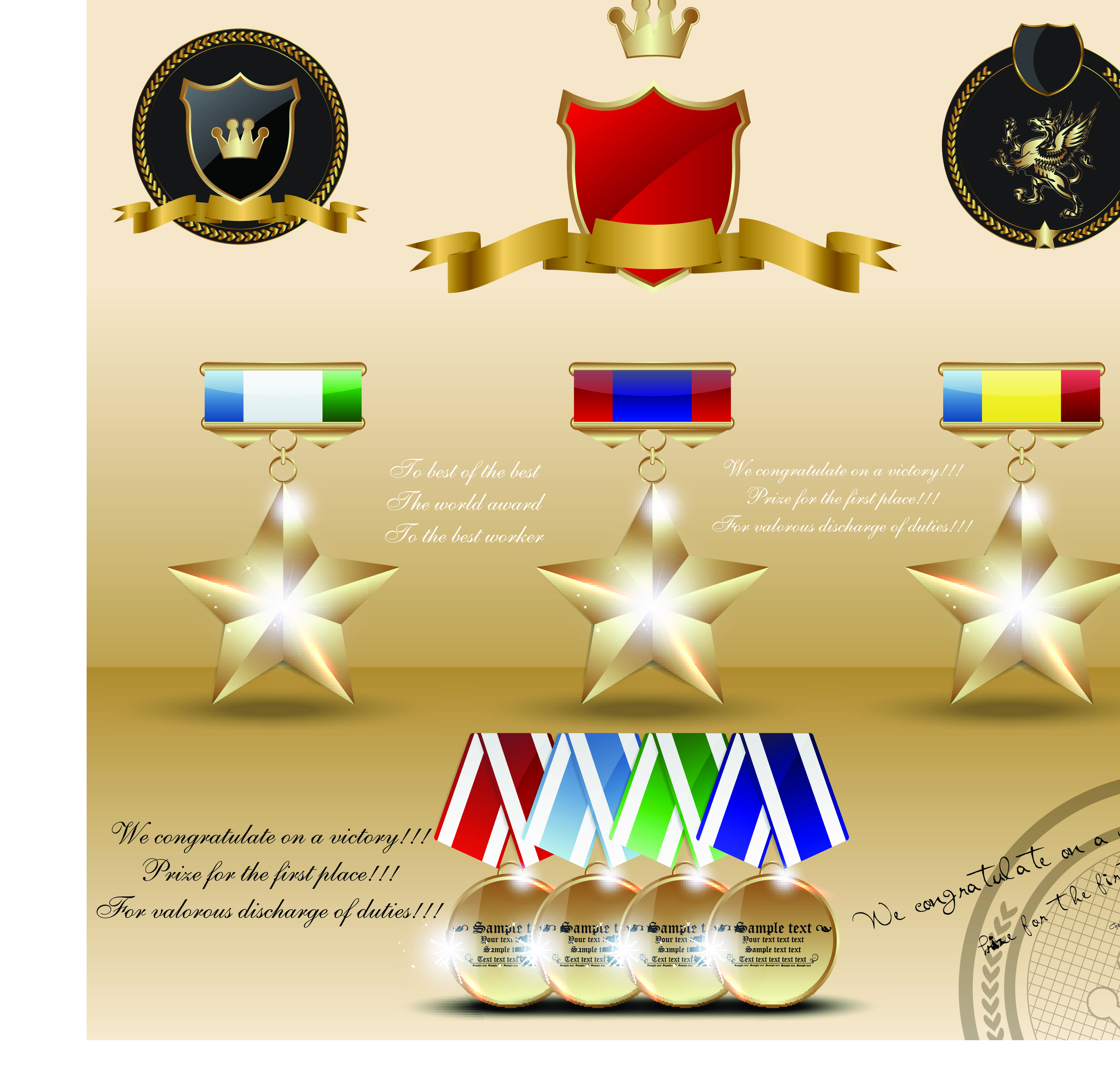 different award medal vector set