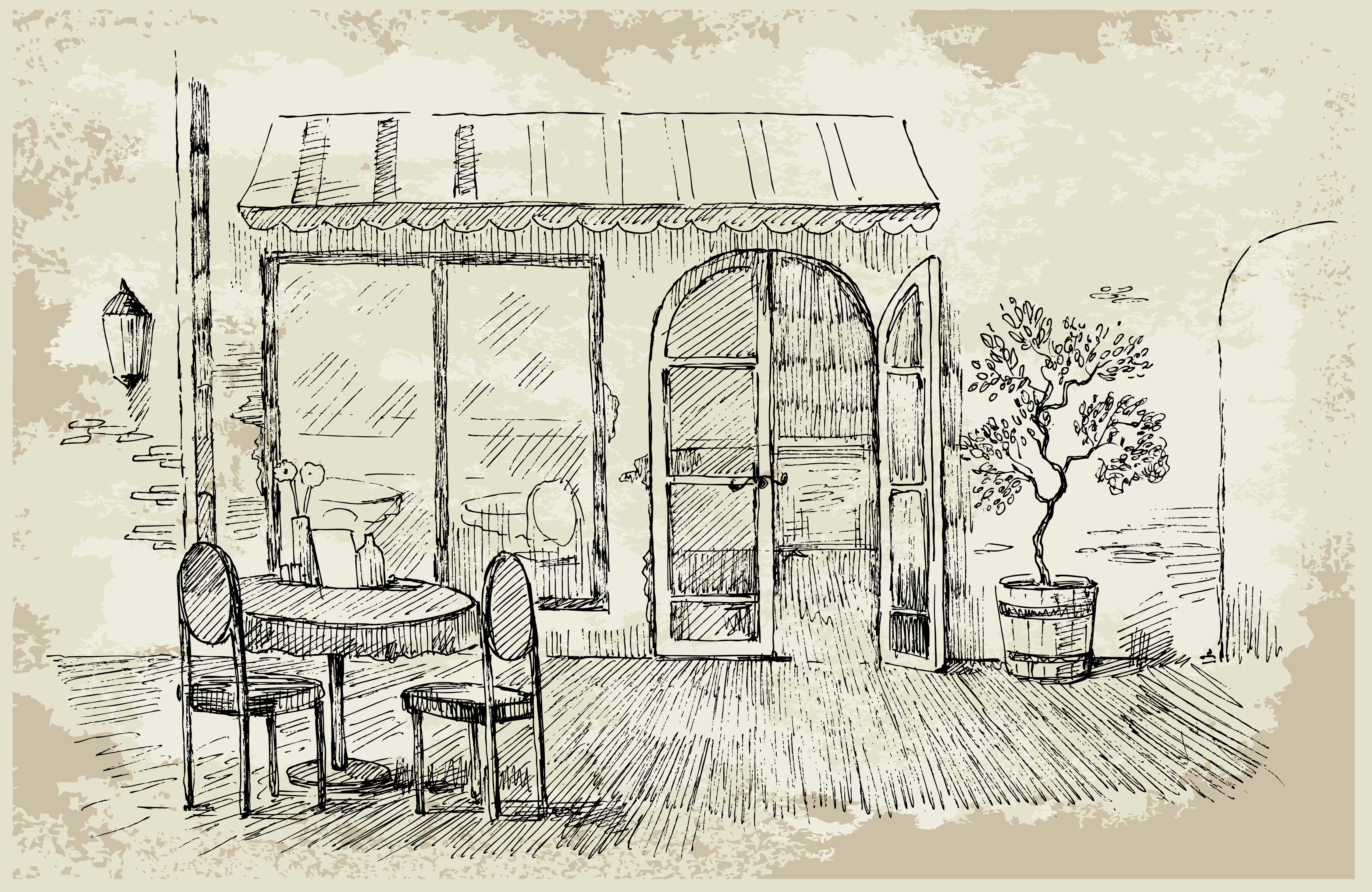 hand drawn vintage cafe vector