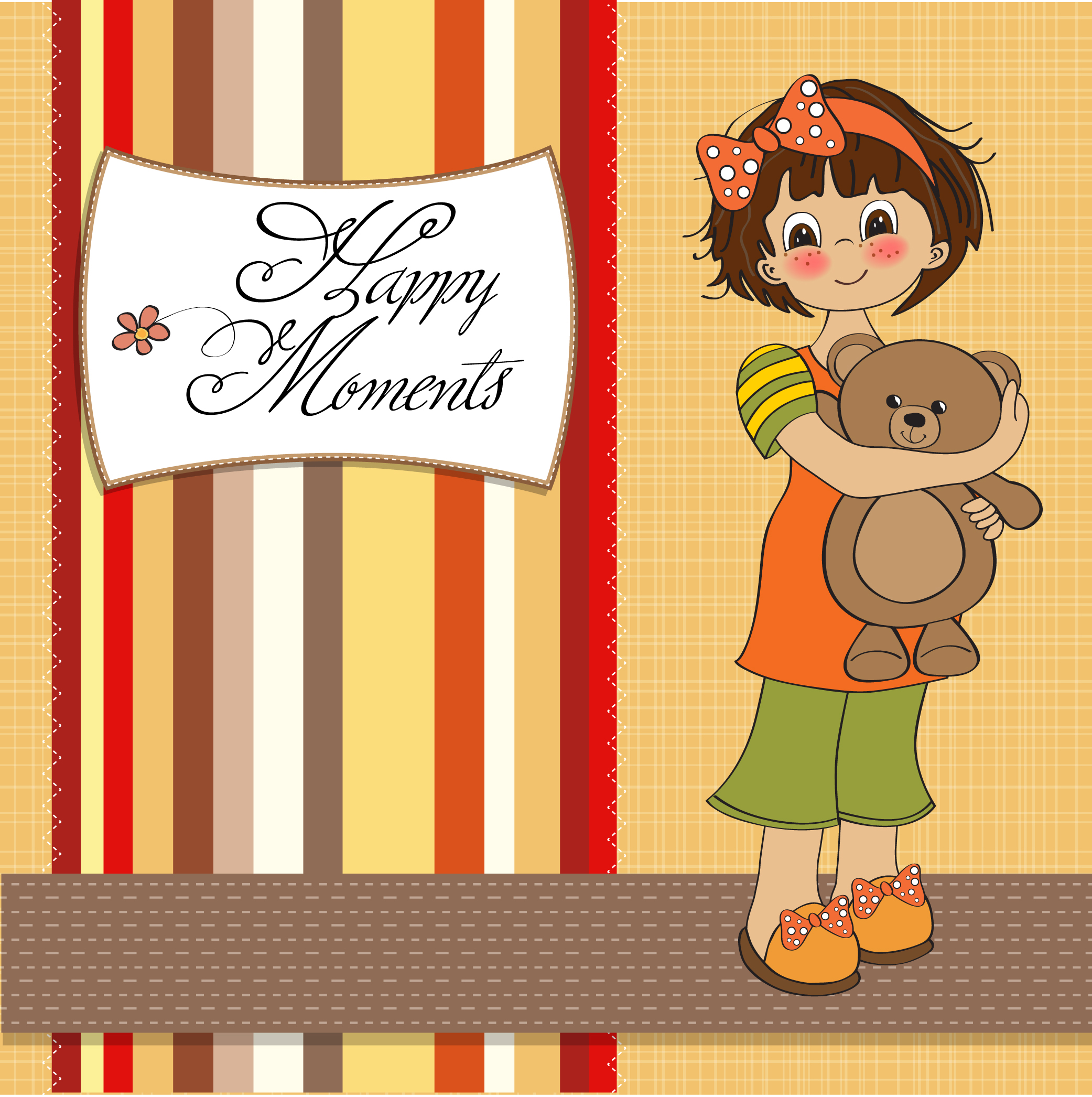 set of cute girl elements card vector