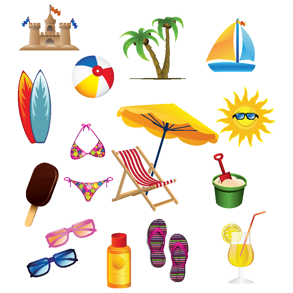 set of summer seashore elements vector