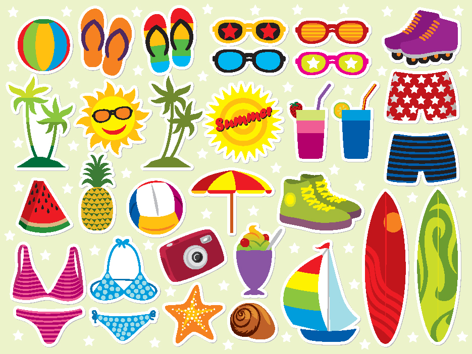 set of summer seashore elements vector