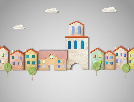 set of puzzle house vector background