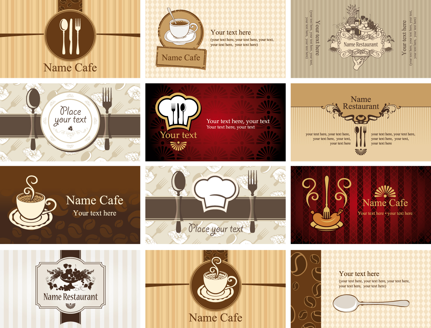 set of restaurant8 cafe cards vectot