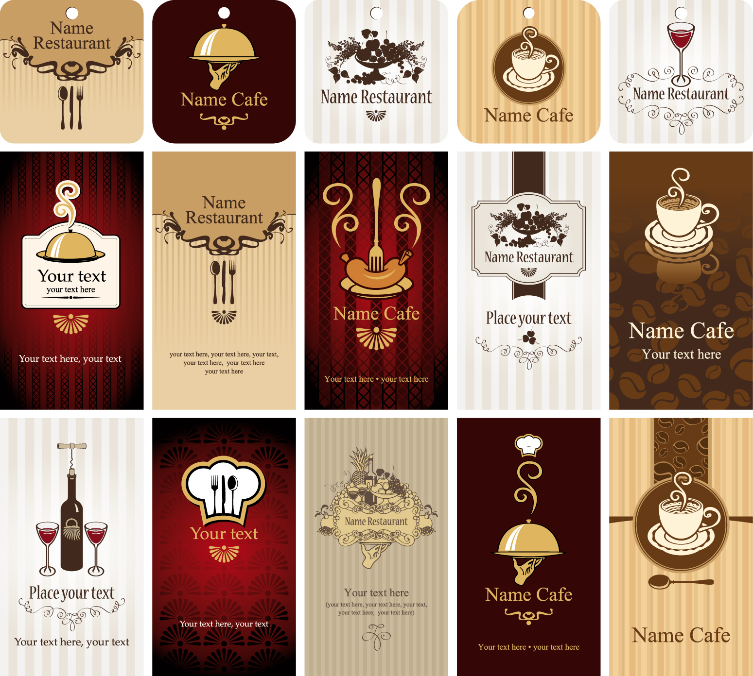 set of restaurant8 cafe cards vectot