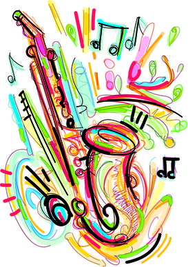 hand drawn colored musical instruments vector