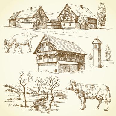 hand drawn autumn farm vector design