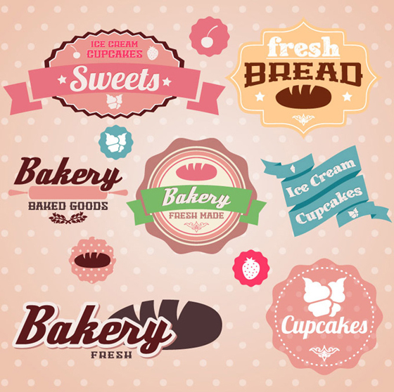 cute bakery with sweets labels vector