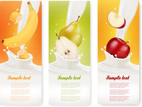 fruit milk advertising banner vector graphics