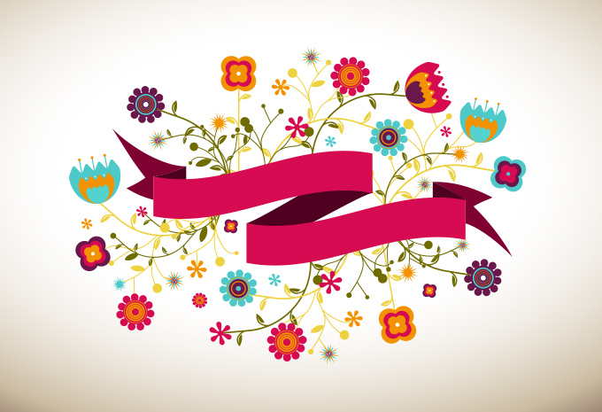 cartoon flowers and ribbon vector free