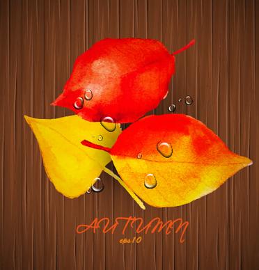 creative watercolor leaves autumn background vector