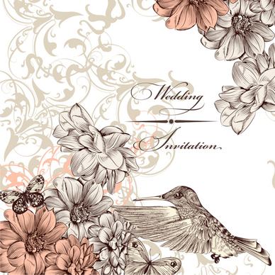 vintage flower and birds background art vector