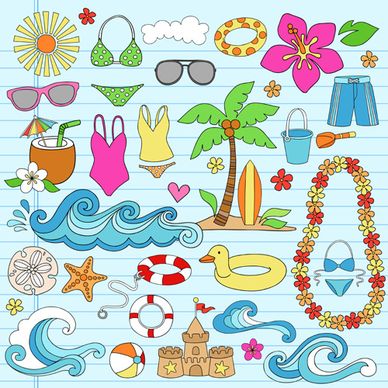 hand drawn summer sun beach vector