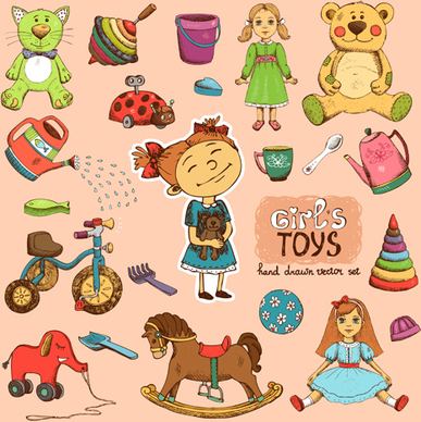 hand drawn toys elements vector