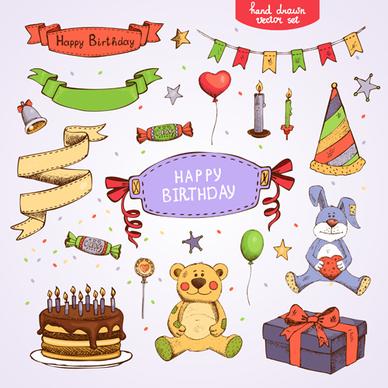 hand drawn happy birthday elements vector