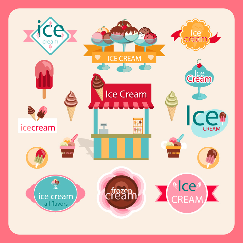 cute ice cream logos with label elements vector