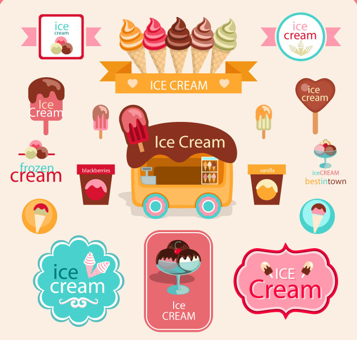 cute ice cream logos with label elements vector