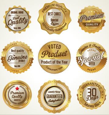 golden luxury commercial labels with badges vector