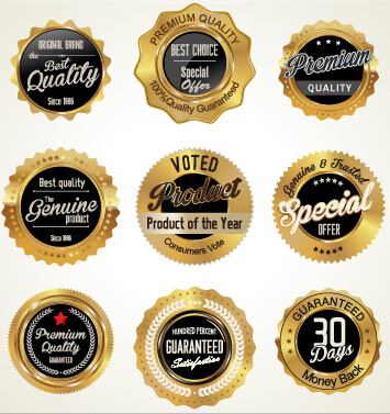 golden luxury commercial labels with badges vector