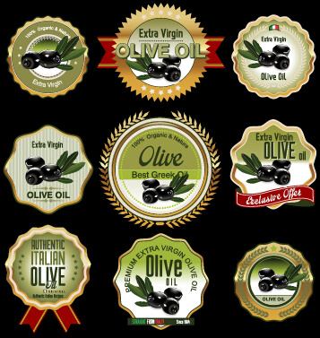 green style olive oil badges vector