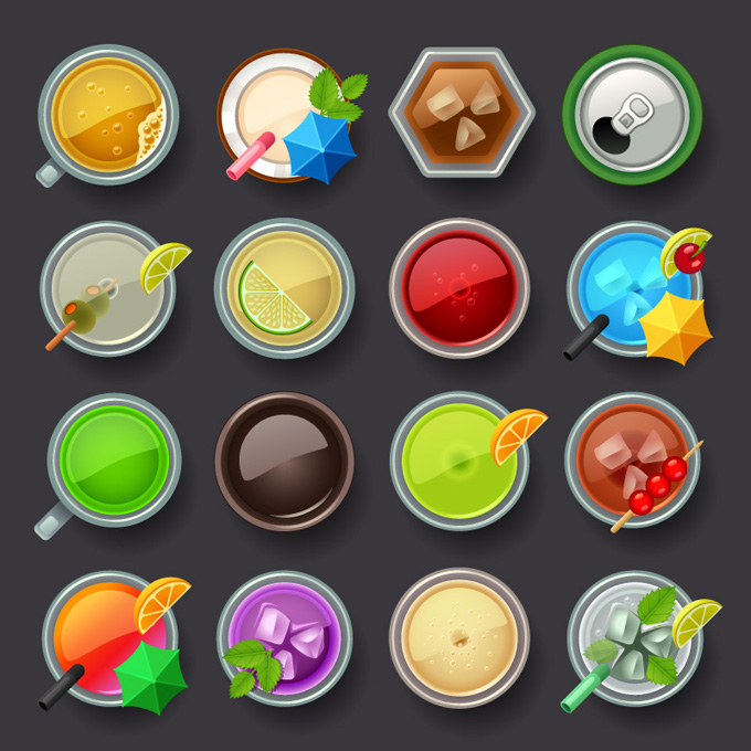 summer ice drink icons set