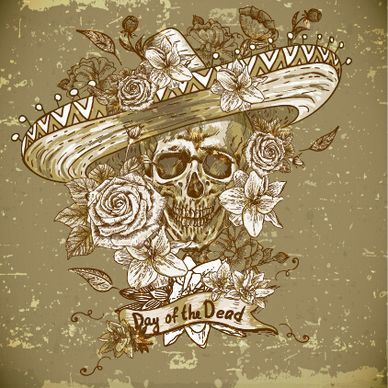 retro skull with flower vector