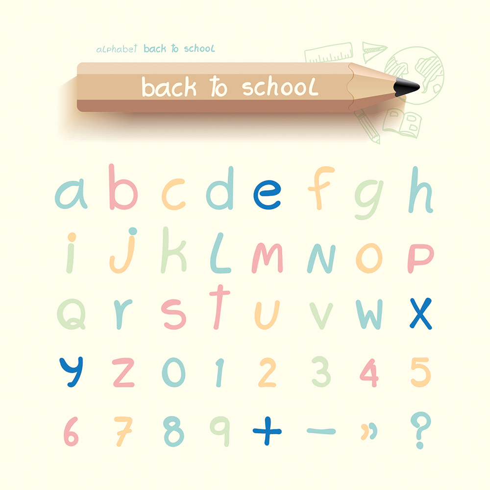 cute handwriting alphabet with number vector