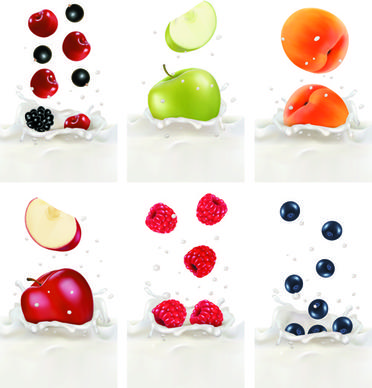 fruits with milk vertical banner vector set