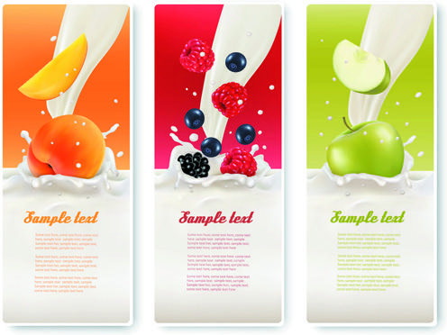 fruits with milk vertical banner vector set