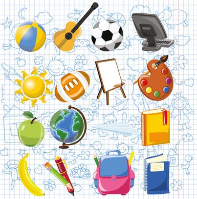 hand drawn children pattern with school elements vector